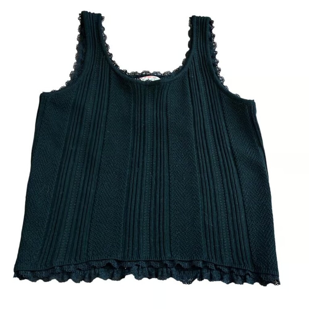 Altar'd State Intimates Black Lace Trim Ribbed Knit Tank Top Sleeveless - Picture 3 of 4